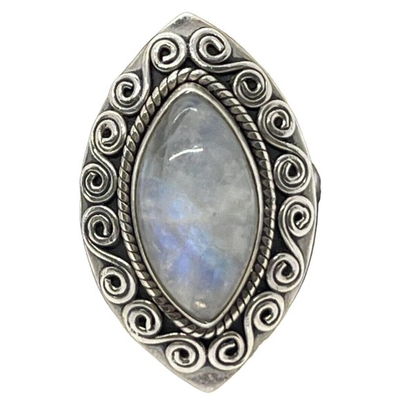 Doug Paulus Vintage Sterling Silver Ring 925 Size 6.5 Moonstone Bali Style - Picture 1 of 9